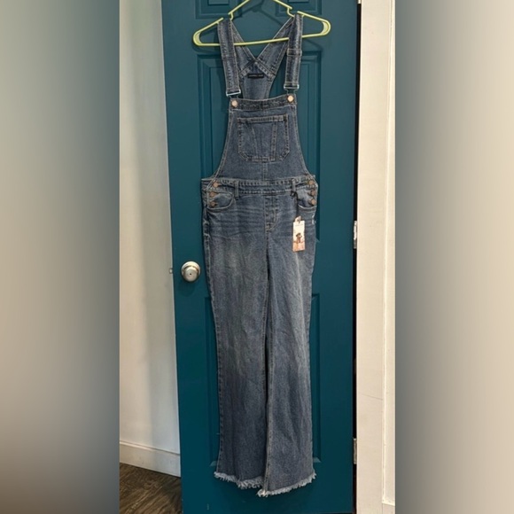 Sincerly Jules Pants - Sincerely Jules Blue Denim Jumpsuit overalls small wide leg flare